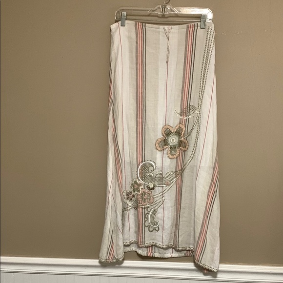 Vintage Da-Nang Women’s 100% Linen Maxi Floral Embroidery Skirt Small Festival - Picture 1 of 15